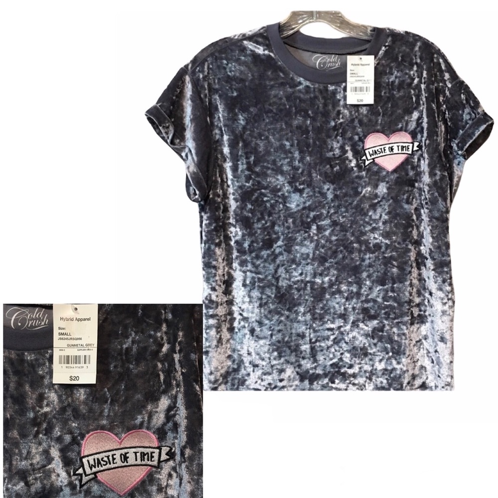 NWT COLD CRUSH TOP GUNMETAL GRAY CRUSHED VELVET